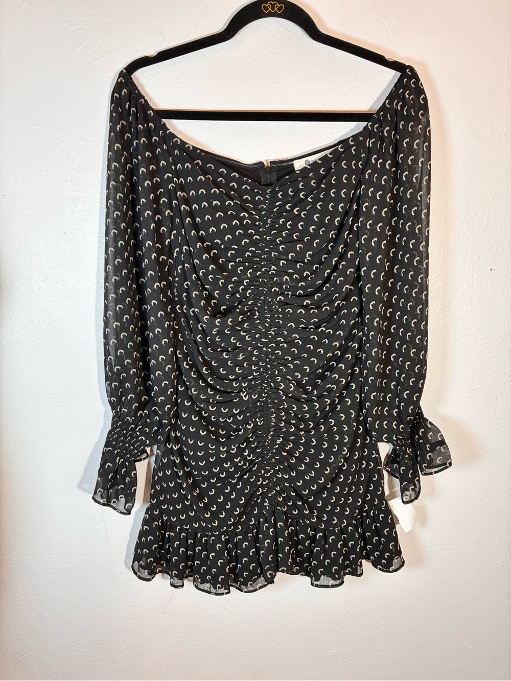 The Impeccable pig black white Print Ruched Long-Sleeve Top nwt